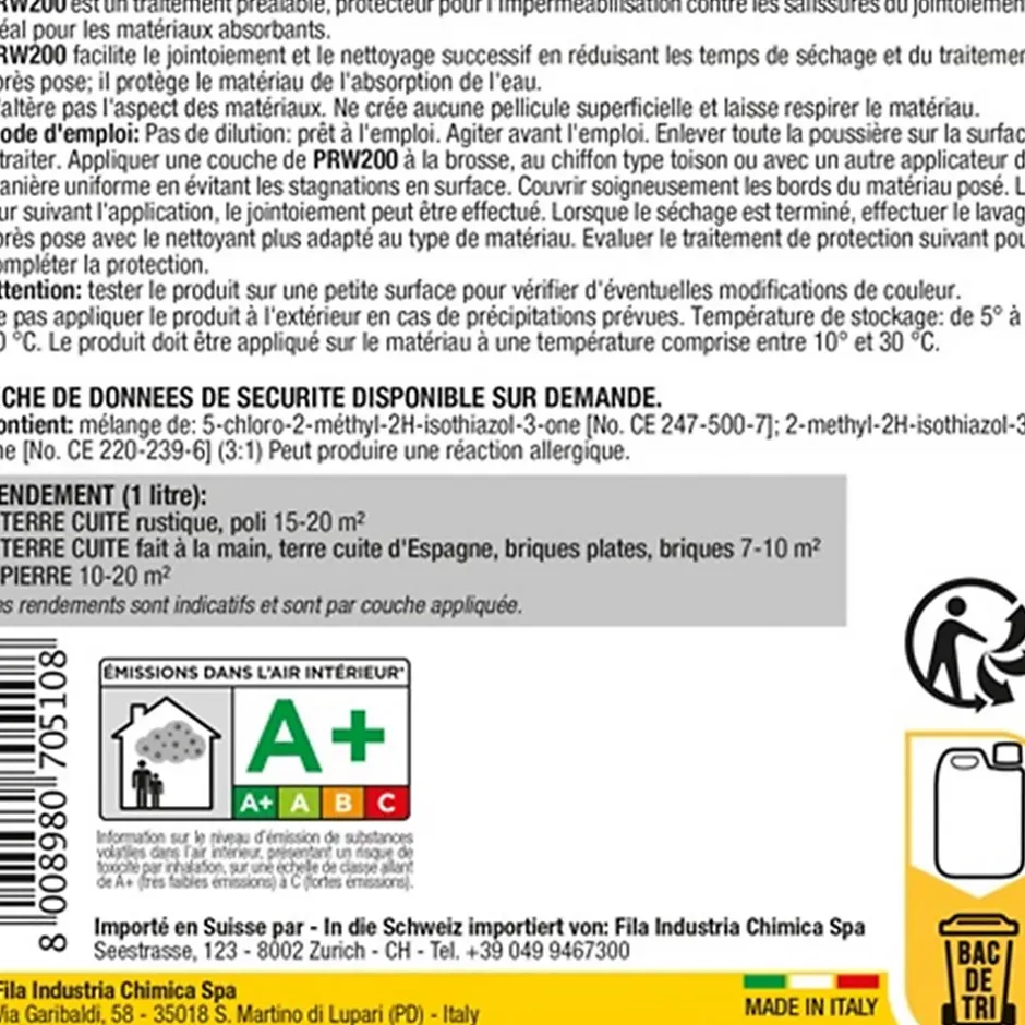 Fila Protecteur avant jointement PRW200- Imperméabilisant pour matériaux absorbants - 1 litre Best