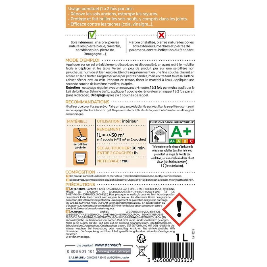 Starwax Protection entretien marbres 1L Outlet