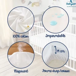 Babysom Protège Matelas Bébé 2 en 1 - Drap housse + Alèse Imperméable - Jersey 100% Coton - Souple et Silencieux - Oeko-Tex Clearance