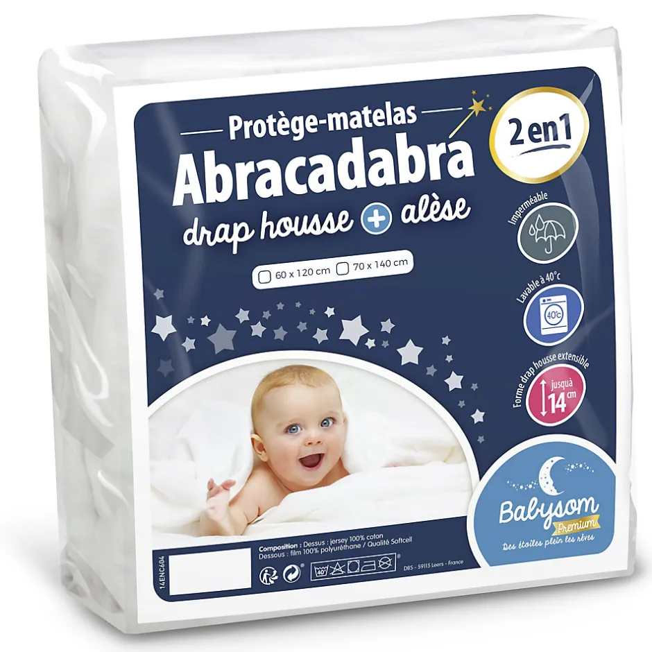 Babysom Protège Matelas Bébé 2 en 1 - Drap housse + Alèse Imperméable - Jersey 100% Coton - Souple et Silencieux