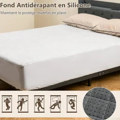 Giantex Protège Matelas Housse de Lit Douce en Polyester Cristal Poche Profonde Dessous Antidérapant 90 X 200 CM Gris