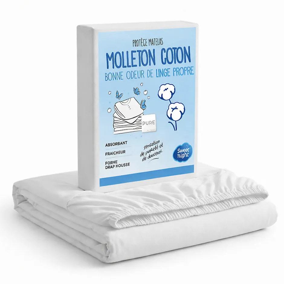 Sweetnight Protège Matelas 90x190 - Molleton 100% Coton - Senteur Linge Propre - Forme Drap Housse Extensible