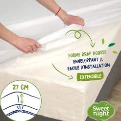 Sweetnight Protège Matelas 90x190 cm - Molleton 100% Coton - Traitement Végétal Anti-Acariens Greenfirst Outlet
