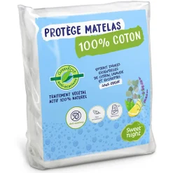Sweetnight Protège Matelas 160x200 cm - Molleton 100% Coton - Traitement Végétal Anti-Acariens Greenfirst