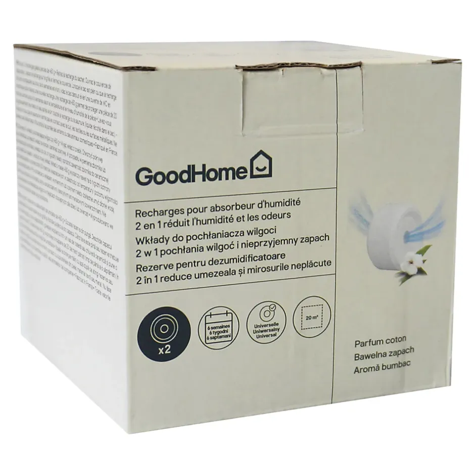 GoodHome Recharge pour absorbeur d'humidité 2 galets coton 20m² 450g Discount