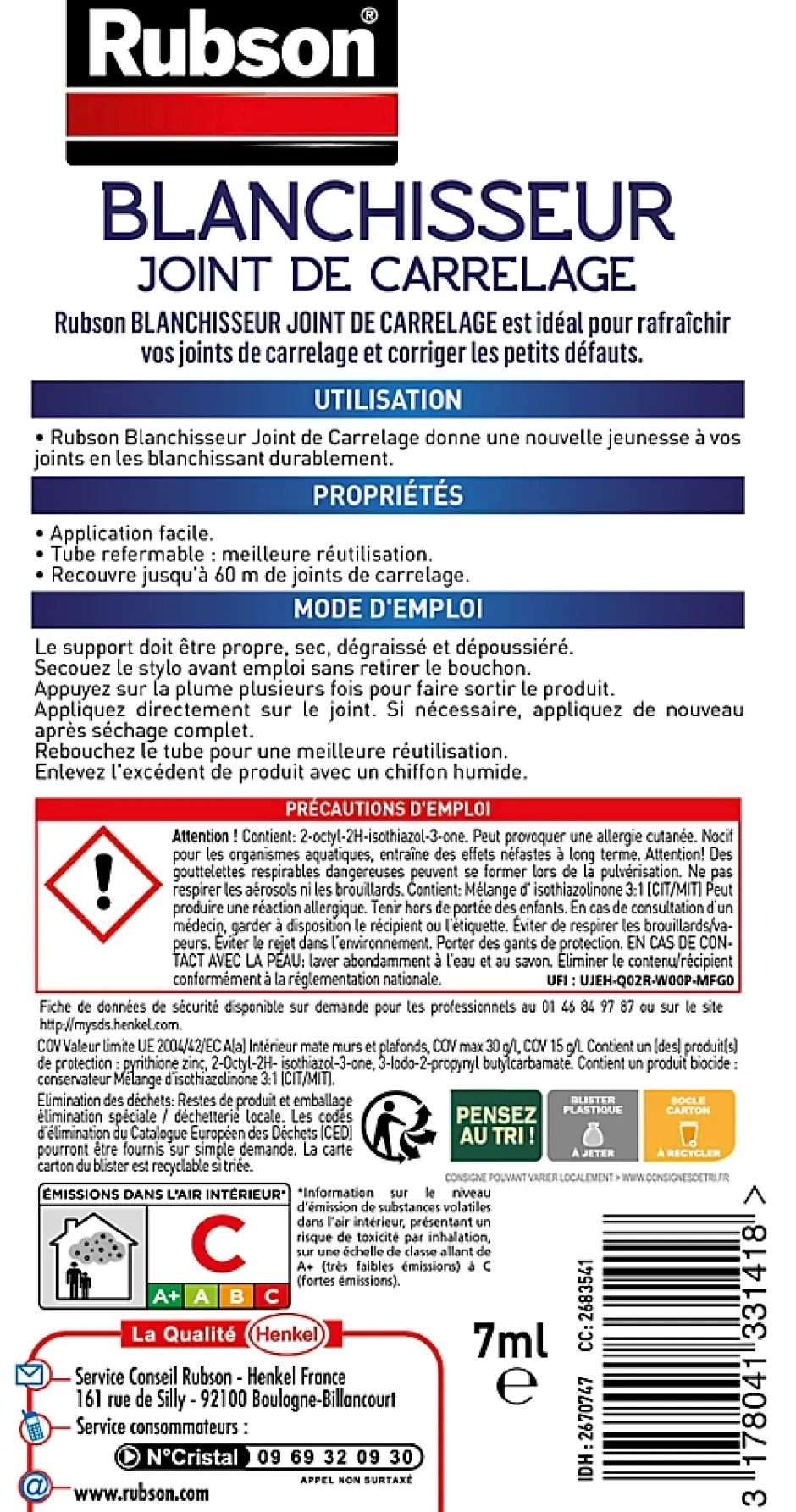 Rubson Rénov joint de carrelage feutre blanc 7ml Online