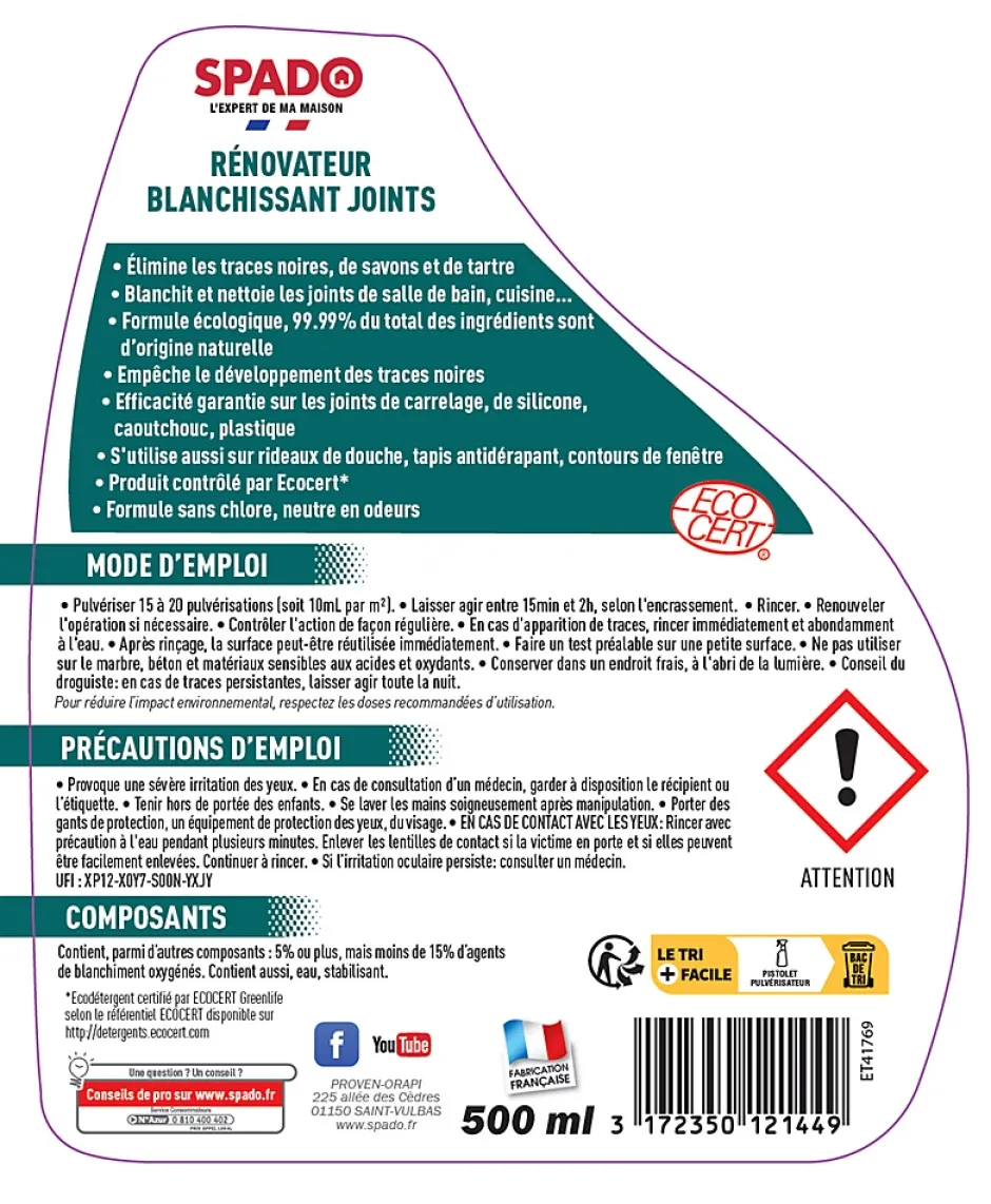 Spado Rénovateur blanchissant joints Ecocert 500ml Discount