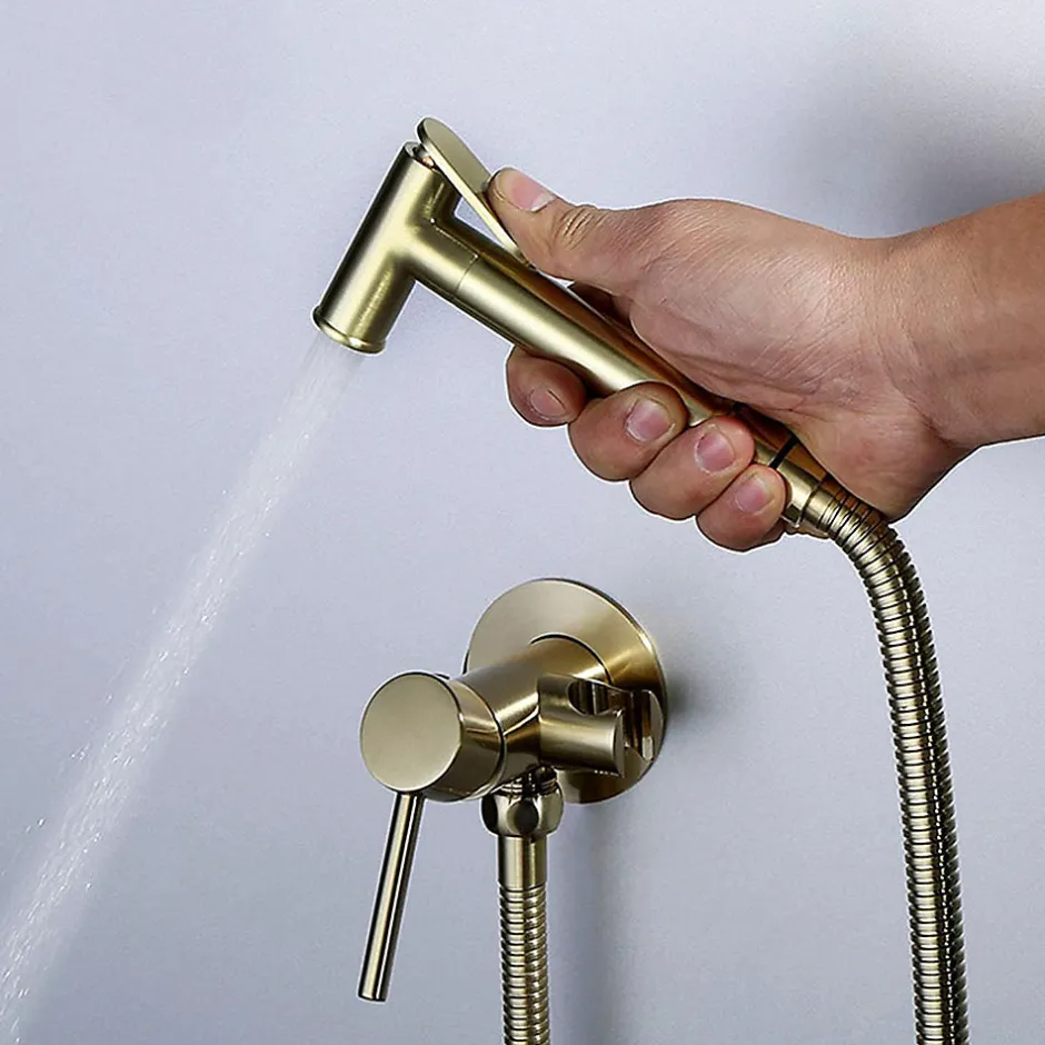 Kibath Robinet WC HYGIÈNE INTIME 2 eaux, OR brossé, en laiton