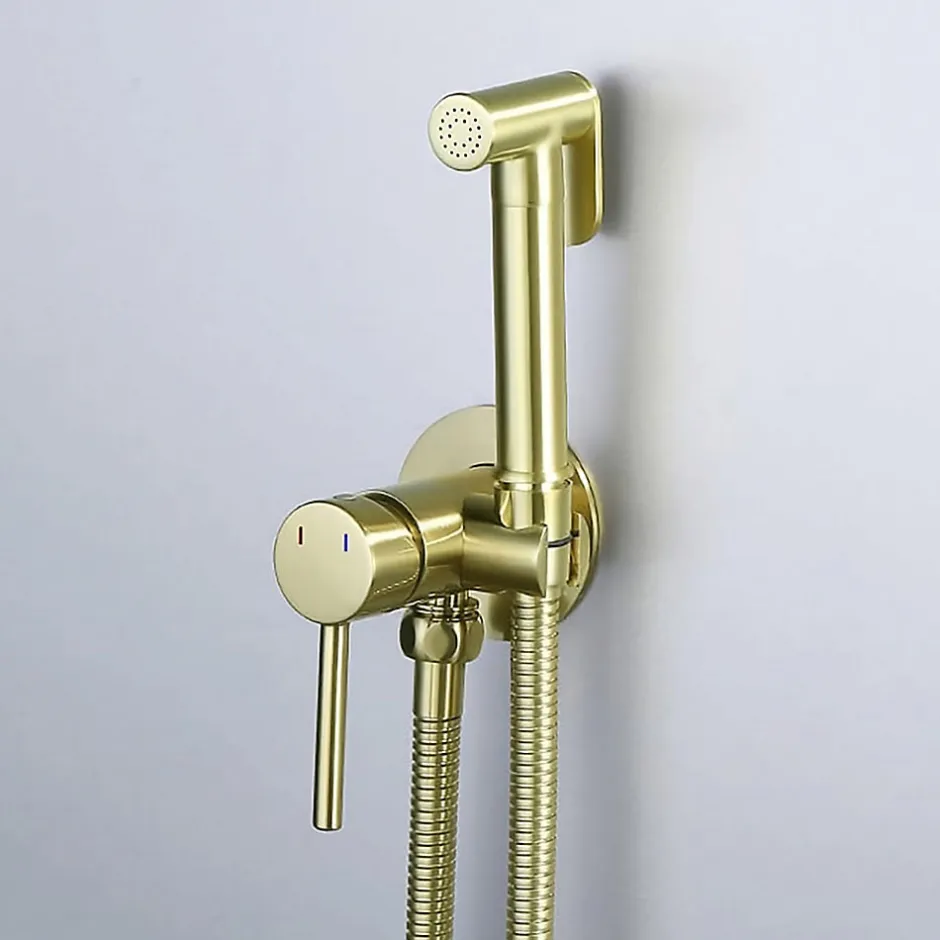 Kibath Robinet WC HYGIÈNE INTIME 2 eaux, OR brossé, en laiton