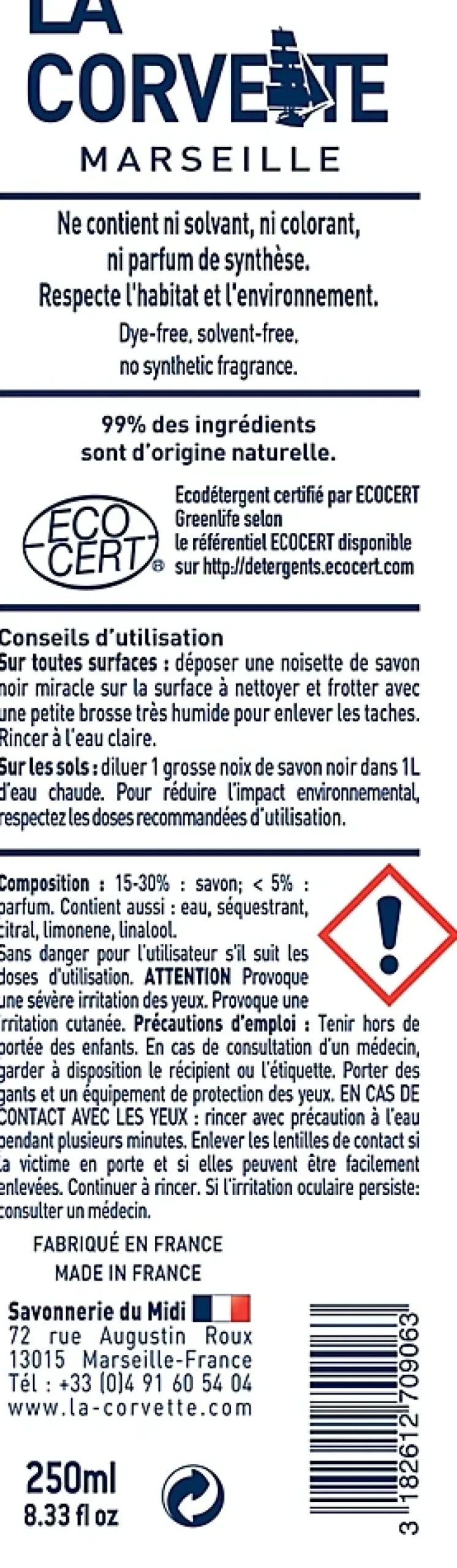 La Corvette Savon noir Savonnerie du midi miracle à l’huile d’olive 250ml Discount
