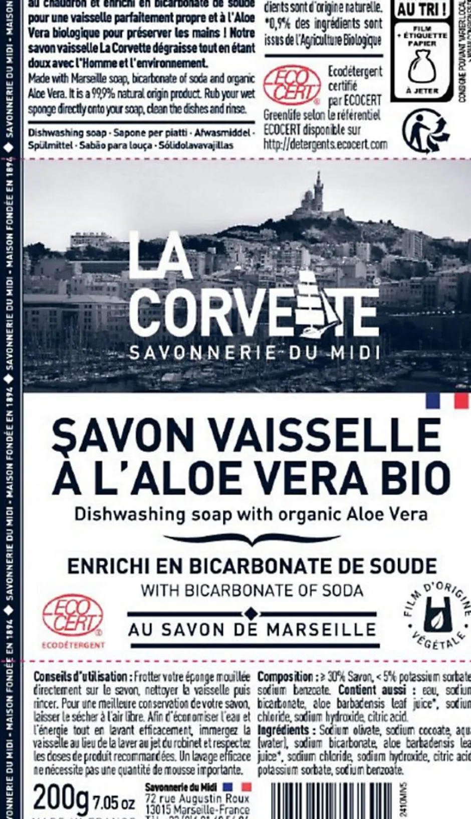 La Corvette Savon vaisselle à l'aloe vera bio au savon de Marseille Savonnerie du midi 200 g Best