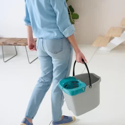 GoodHome Seau et essoreuse de torsion gris clair 14L