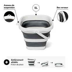 5Five Seau Retractable 5L gris et blanc - Gris-