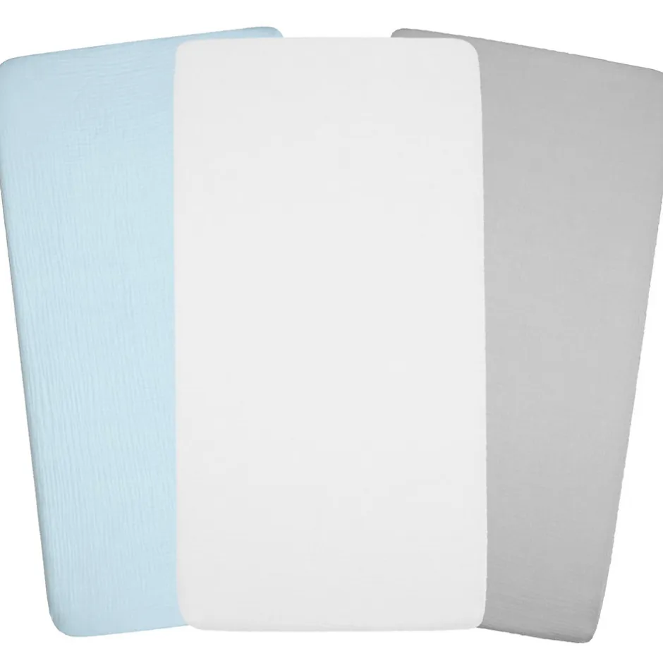 Sevira Kids Lot de 3 draps housse berceau en gaze de coton Uni
