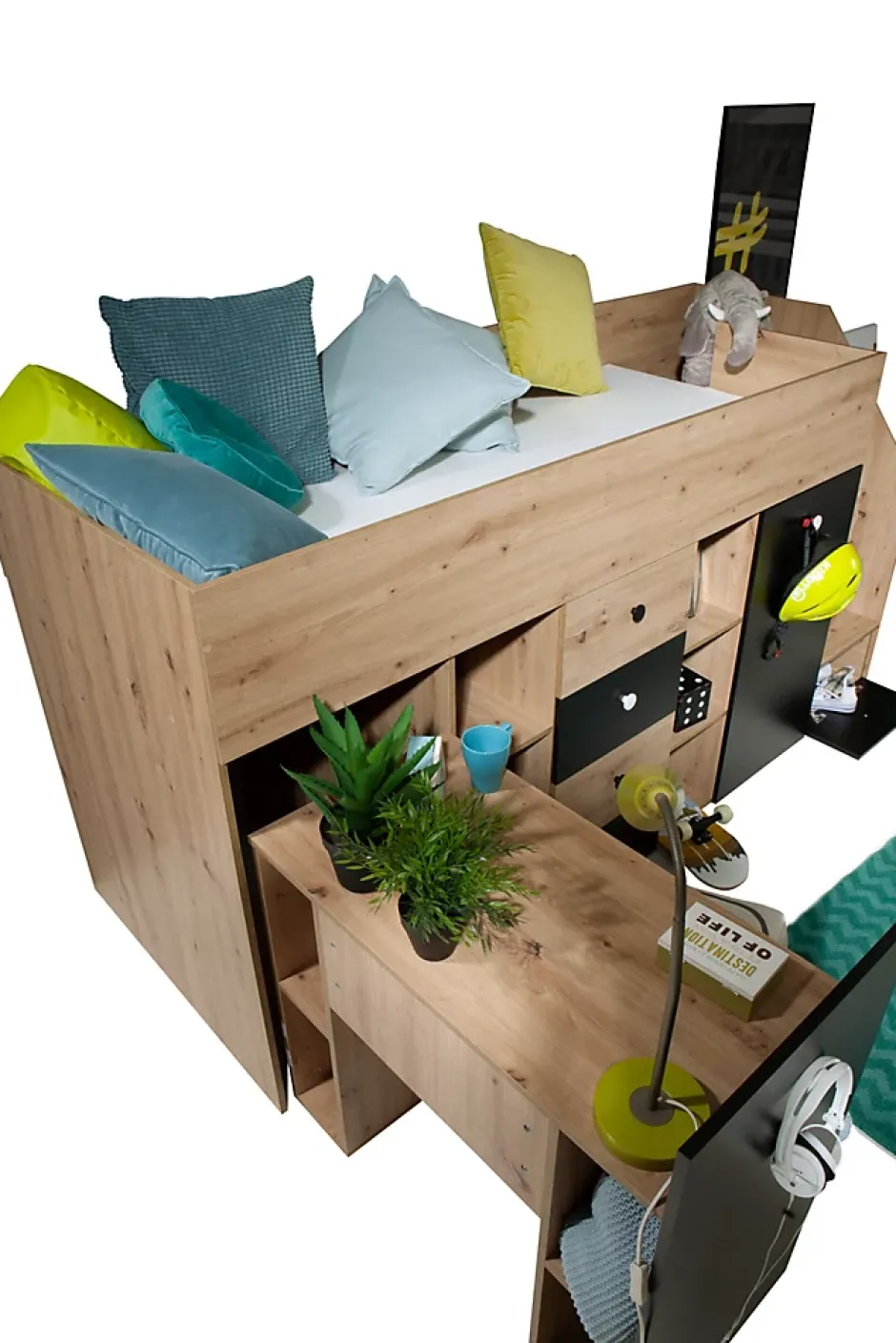 Abiks Meble SMART 3P Lit superposé 248,5/123/93 (artisan/noir) Outlet