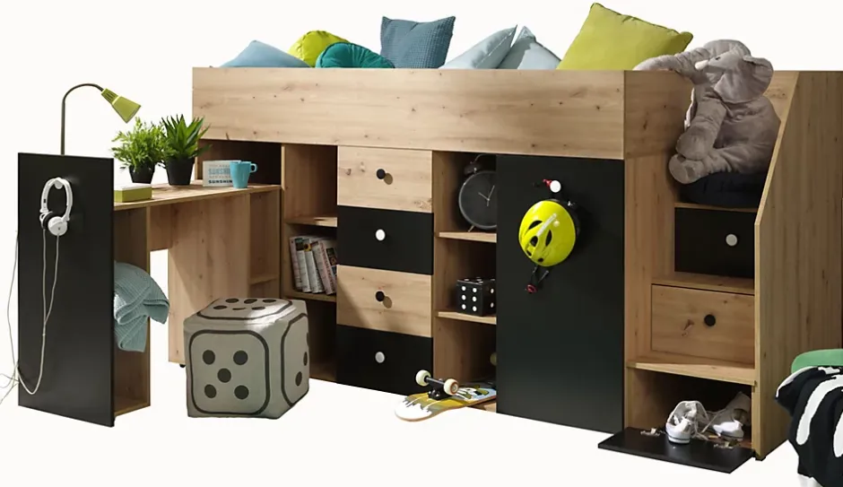 Abiks Meble SMART 3P Lit superposé 248,5/123/93 (artisan/noir) Outlet