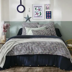 Altobuy SOIZIC - Chemin de Lit 90x200cm Gaze de Coton Imprimé Bleu-Violet Imprimé Fleurs Discount