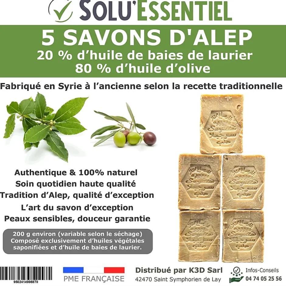 Tout Pour Les Nuisibles Solu Essentiel - Savon d Alep - 20% huile de baies de laurier - 80% huile d olive - Savon de 200g - lot de 5 Clearance
