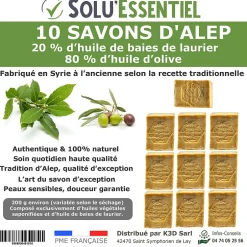 Tout Pour Les Nuisibles Solu Essentiel - Savon d Alep - 20% huile de baies de laurier - 80% huile d olive - Savon de 200g - lot de 10