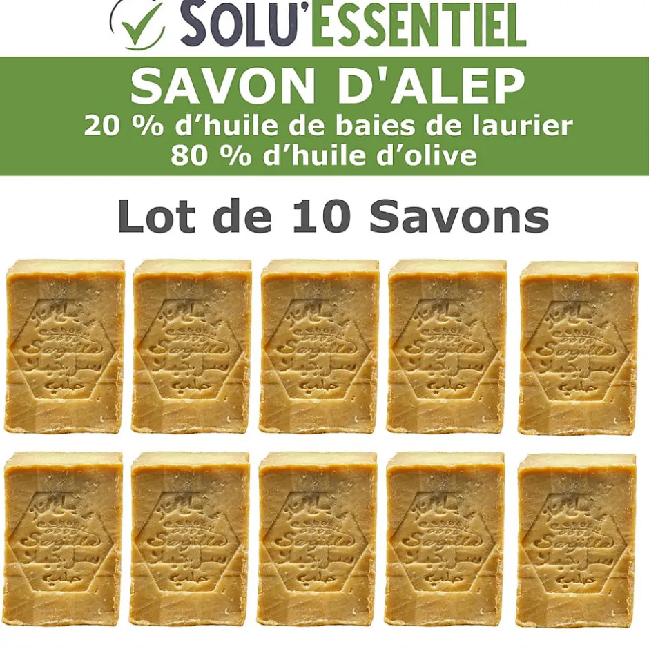 Tout Pour Les Nuisibles Solu Essentiel - Savon d Alep - 20% huile de baies de laurier - 80% huile d olive - Savon de 200g - lot de 10