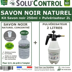 Tout Pour Les Nuisibles SOLU'CONTROL - Kit complet Savon Noir Naturel Concentré UAB 250 ml + Pulvérisateur de 2 L - Nettoyant Feuilles et Enlève Miellat Outlet