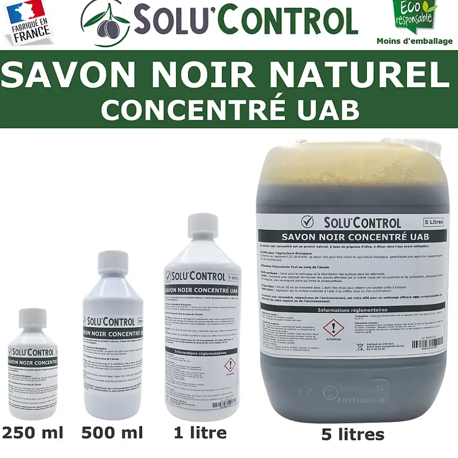 Tout Pour Les Nuisibles SOLU'CONTROL - Kit complet Savon Noir Naturel Concentré UAB 250 ml + Pulvérisateur de 2 L - Nettoyant Feuilles et Enlève Miellat Outlet
