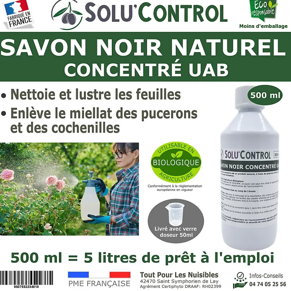 Tout Pour Les Nuisibles SOLU'CONTROL - Savon Noir Naturel Concentré, 500 ml, Nettoyantn enlève le miellat et les pucerons Clearance