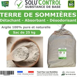 Tout Pour Les Nuisibles SOLU'CONTROL - Terre de Sommières 25 kg - Détachant Naturel et Absorbant - Élimine les Odeurs d'Urine, Litière de Chat, Tapis