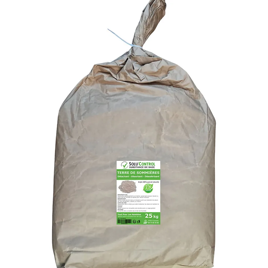 Tout Pour Les Nuisibles SOLU'CONTROL - Terre de Sommières 25 kg - Détachant Naturel et Absorbant - Élimine les Odeurs d'Urine, Litière de Chat, Tapis
