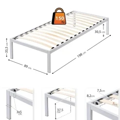 Monmobilierdesign Sommier à Lattes Avec Pieds En Acier Robuste 90x200 Cm Blanc Sale