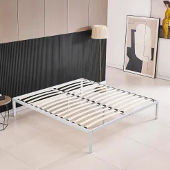 Monmobilierdesign Sommier à Lattes Avec Pieds En Acier Robuste 160x200 Cm Blanc Online