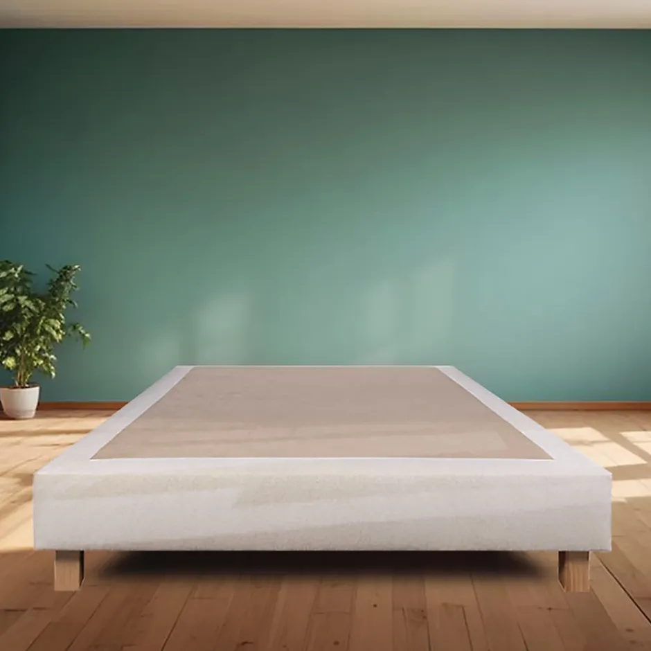 Juanio Sommier à lattes avec pieds TAMY, tapissier en bois massif couleur beige - longueur 200 x largeur 160 cm Sale