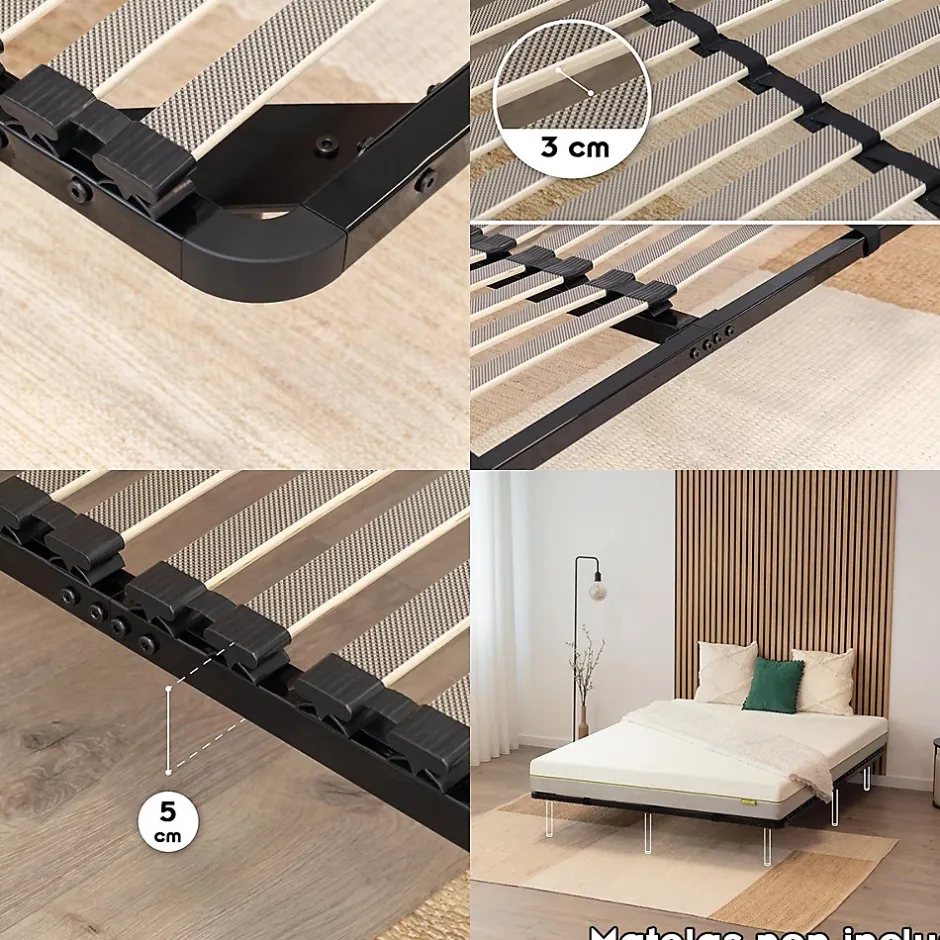 Monmobilierdesign Sommier à Lattes En Acier Avec Bande Stabilisatrice Noir 160x200 Cm Sans Pieds Online