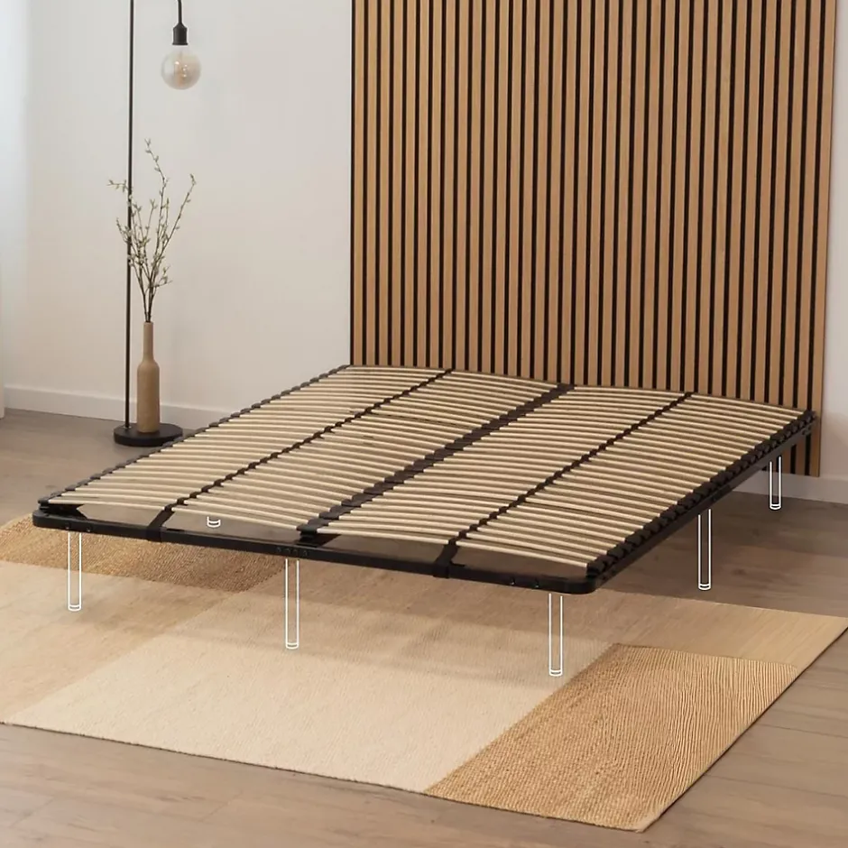 Monmobilierdesign Sommier à Lattes En Acier Avec Bande Stabilisatrice Noir 160x200 Cm Sans Pieds Online