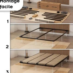 Monmobilierdesign Sommier à Lattes En Acier Avec Bande Stabilisatrice Noir 160x200 Cm Sans Pieds Online
