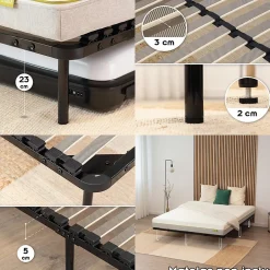 Monmobilierdesign Sommier à Lattes En Acier Avec Bande Stabilisatrice Noir 140x200 Cm Avec Pieds