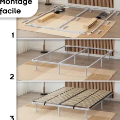 Monmobilierdesign Sommier à Lattes En Acier Avec Bande Stabilisatrice Blanc 180x200 Cm Avec Pieds Discount
