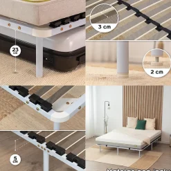 Monmobilierdesign Sommier à Lattes En Acier Avec Bande Stabilisatrice Blanc 180x200 Cm Avec Pieds Discount