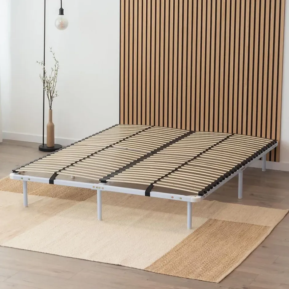 Monmobilierdesign Sommier à Lattes En Acier Avec Bande Stabilisatrice Blanc 180x200 Cm Avec Pieds Discount