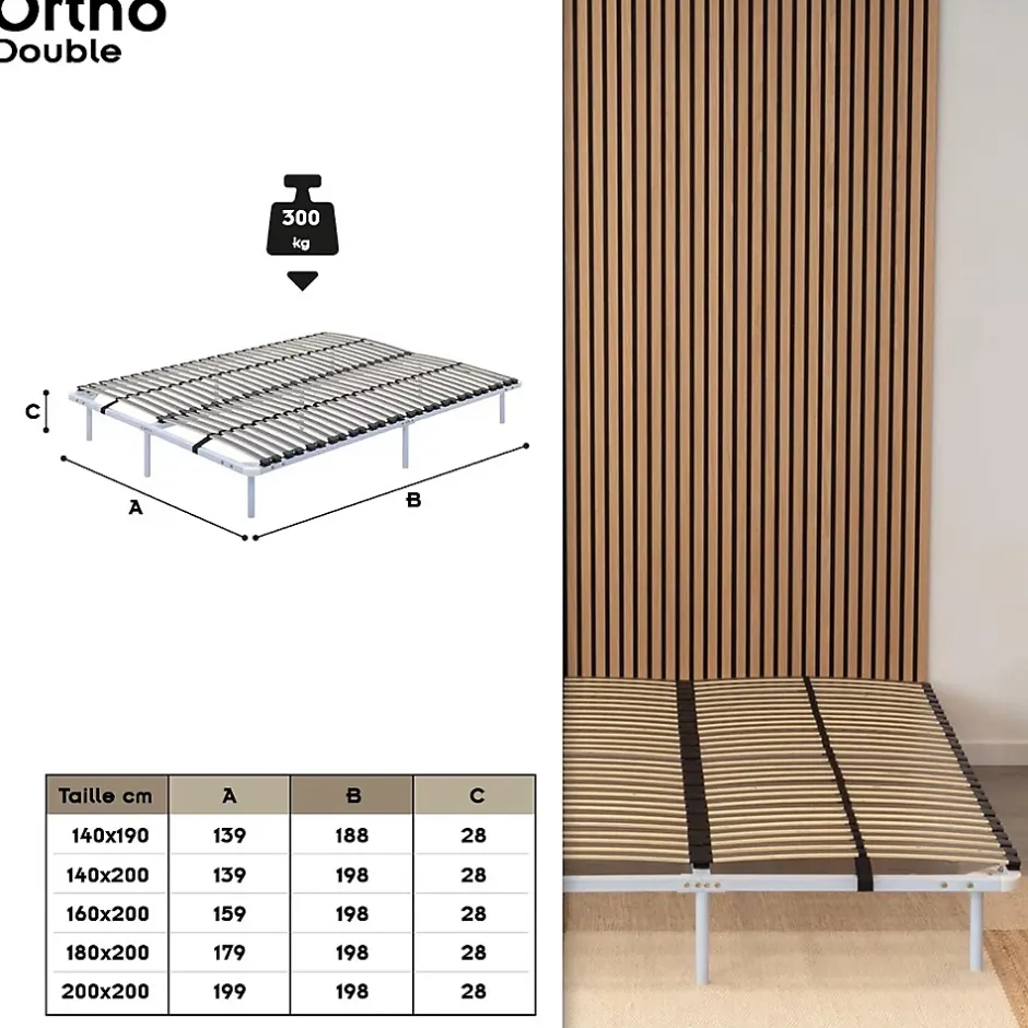 Monmobilierdesign Sommier à Lattes En Acier Avec Bande Stabilisatrice Blanc 180x200 Cm Avec Pieds Discount