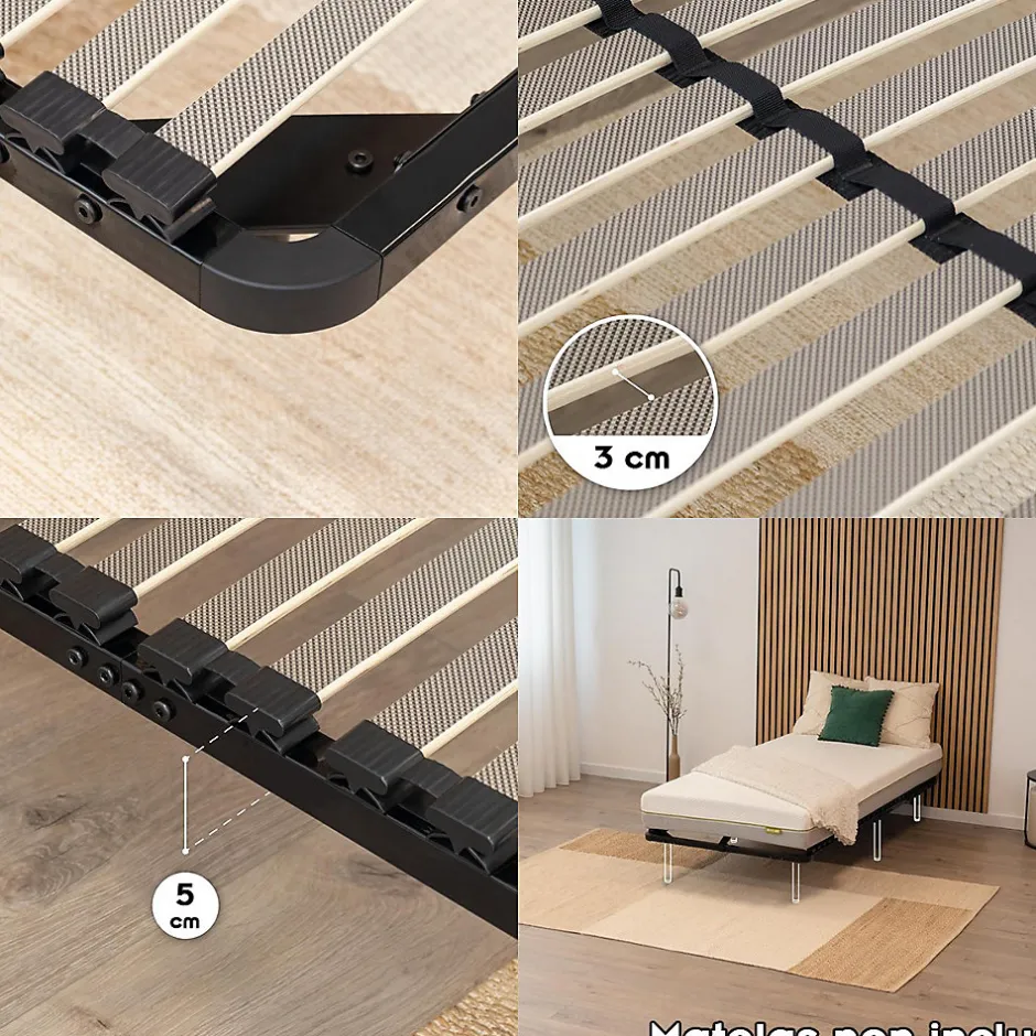 Monmobilierdesign Sommier à Lattes En Acier Avec Bande Stabilisatrice Noir 80x200 Cm Sans Pieds Best