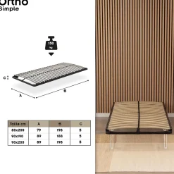 Monmobilierdesign Sommier à Lattes En Acier Avec Bande Stabilisatrice Noir 80x200 Cm Sans Pieds Best
