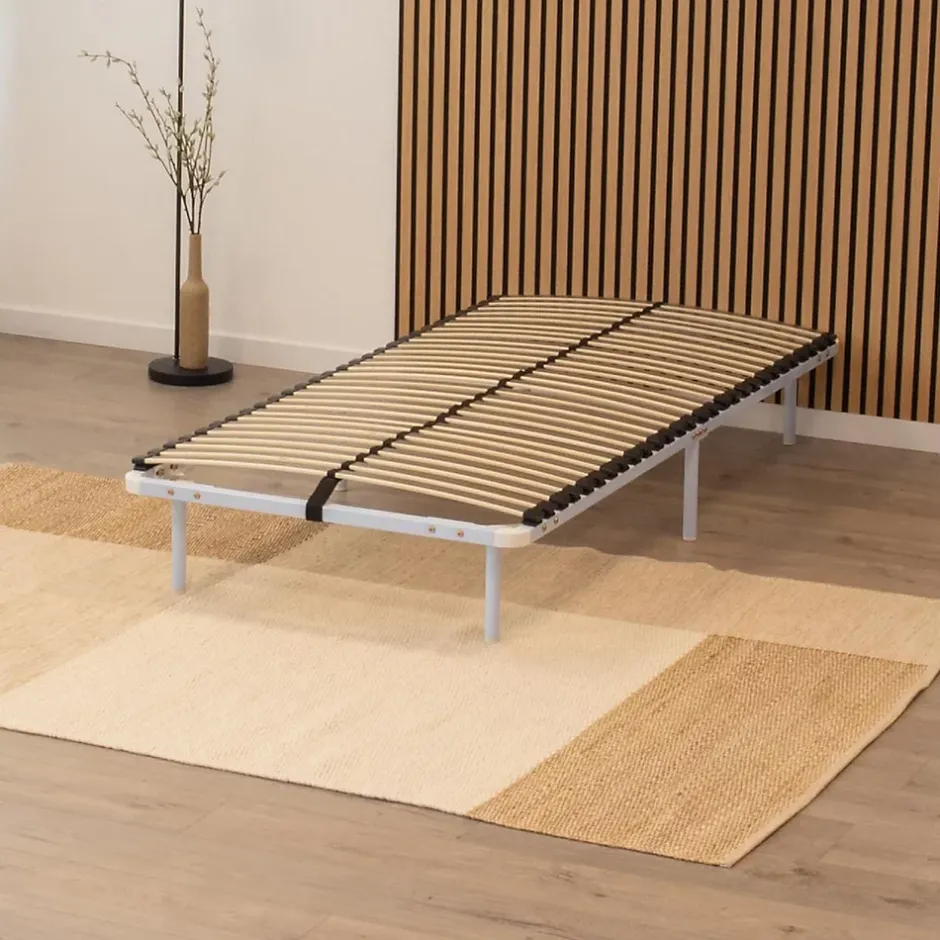 Monmobilierdesign Sommier à Lattes En Acier Avec Bande Stabilisatrice Blanc 90x190 Cm Avec Pieds Sale