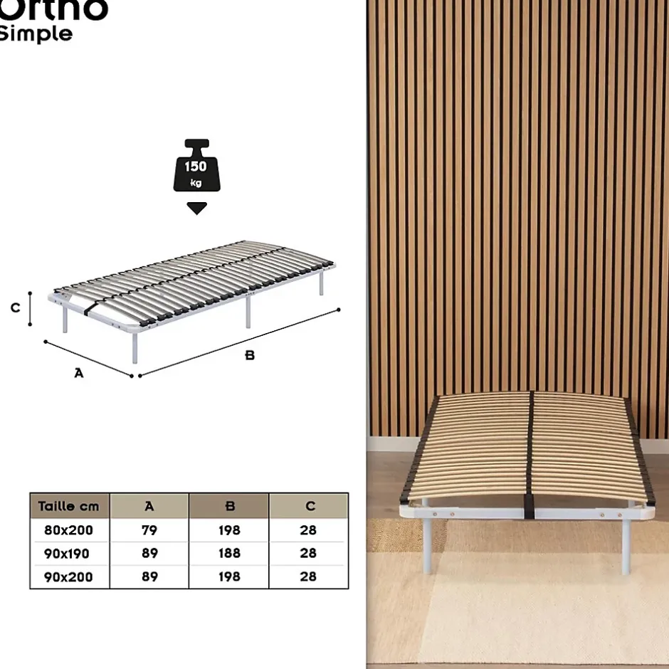 Monmobilierdesign Sommier à Lattes En Acier Avec Bande Stabilisatrice Blanc 90x190 Cm Avec Pieds Sale