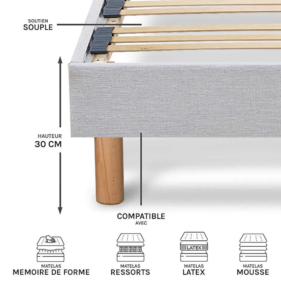 Bellecour Sommier à lattes en bois Capitole 90x190 cm Coloris Gris clair Livré en kit