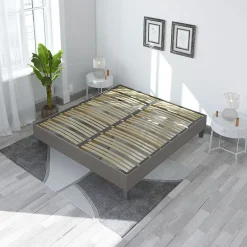 Olympe Literie Sommier à lattes en bois Ergostar 140x190 cm Coloris Gris clair Livré en kit Hot