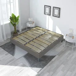 Olympe Literie Sommier à lattes en bois Ergostar 160x200 cm Coloris Gris clair Livré en kit