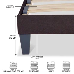 Olympe Literie Sommier à lattes en bois Kit15 120x190 cm Coloris Gris anthracite Livré en kit Sale
