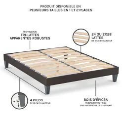 Olympe Literie Sommier à lattes en bois Kit15 120x190 cm Coloris Gris anthracite Livré en kit Sale
