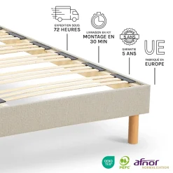 Nuit De Coton Sommier à lattes en bois Lino 160x200 cm Coloris Beige Livré en kit Clearance